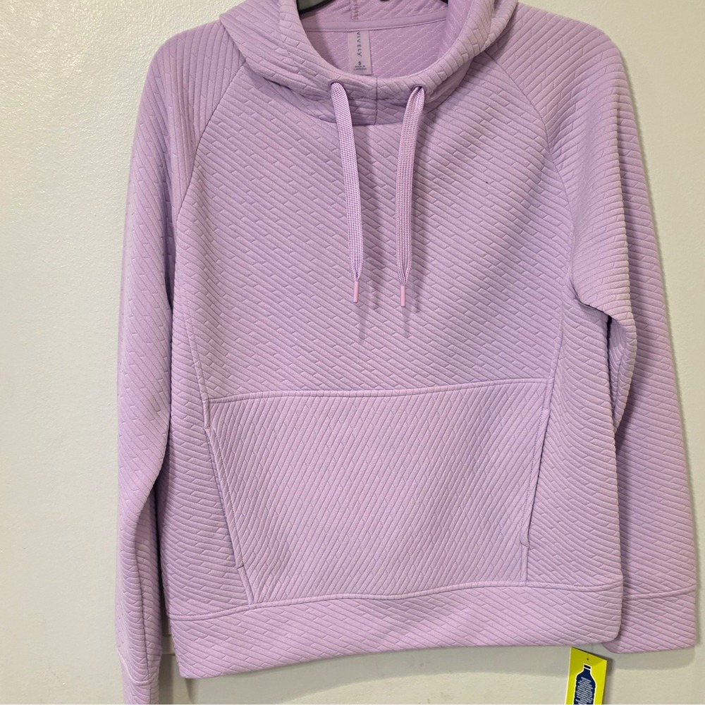 Vively Women's Purple Pullover Hoodie Drawstring Pockets Raglan Sleeve S #123